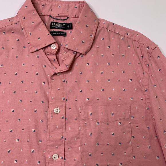 Faherty Shirt Men S Small Movement Geo Print Short Sleeve Button Up Cotton Blend - Picture 3 of 10